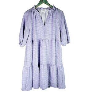 Tula J Tiered Babydoll Lined Purple White Gingham Plaid Dress, NWOT, Sz L